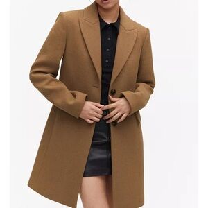 Mango‎ Wool Blend Single Breasted Camel Old Money Coat Tan Size Small
